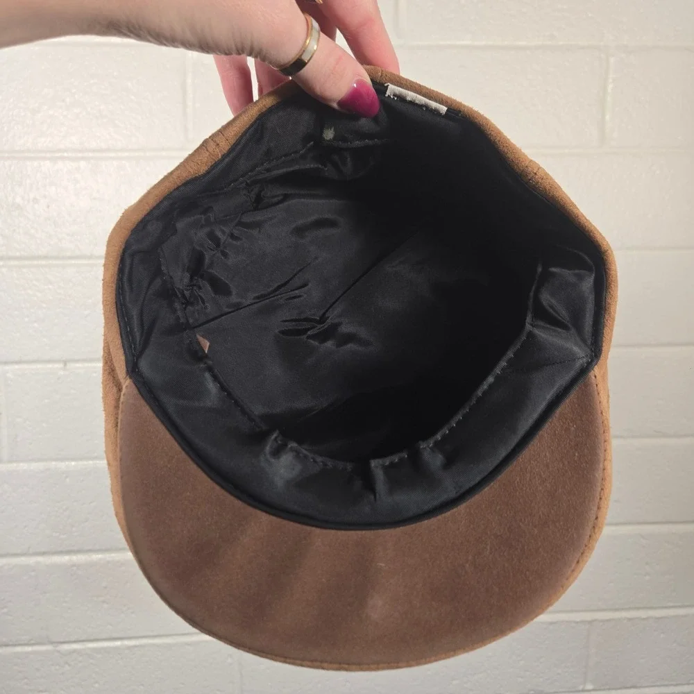 Newsboy Cap Juniors‎ Brown Faux Suede Cabbie Baker Boy Hat Flat Cap Y2K